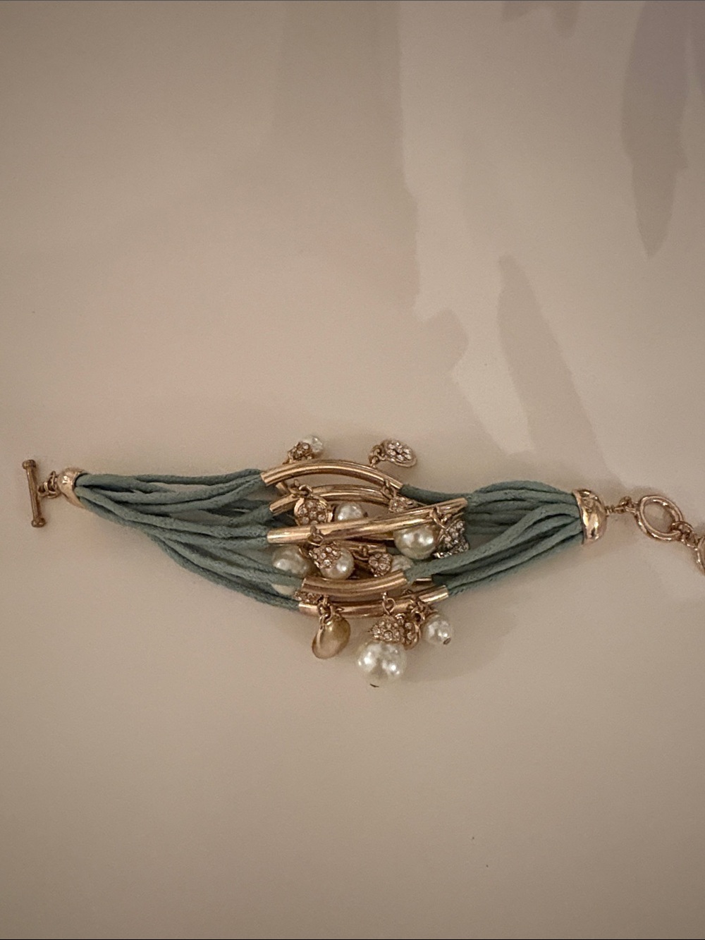 Gold & Sage Pearl Charm Multi-Strand Bracelet